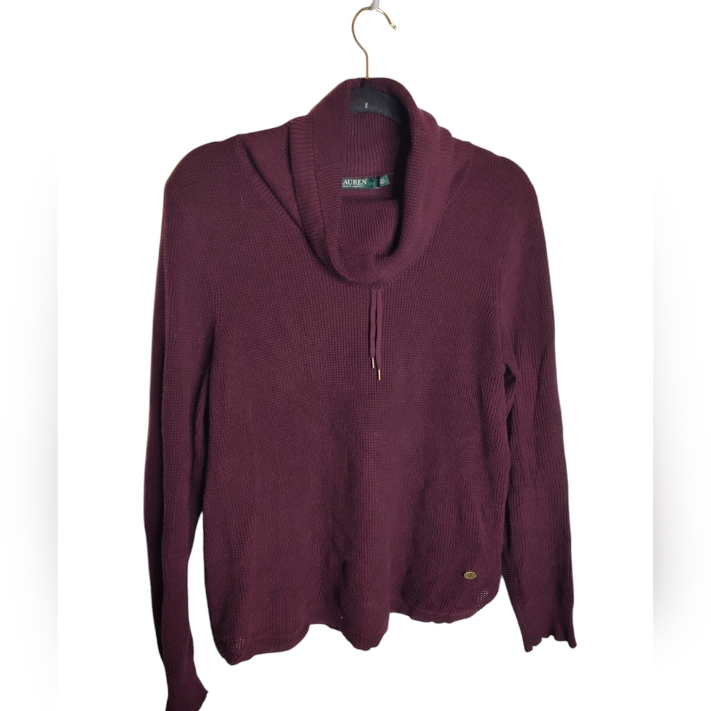 Lauren Ralph Lauren Cotton Weave Funnel Neck Burgundy Pullover women's L